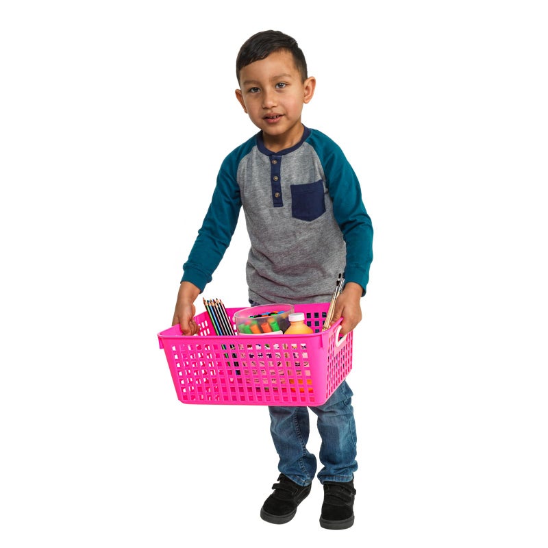 Really Good Stuff Large Plastic Storage Baskets with Handles, 13.75" x 9.75" x 5", Neon Group Colors, for Books & Supplies, Organize Classroom & Home - Image 5